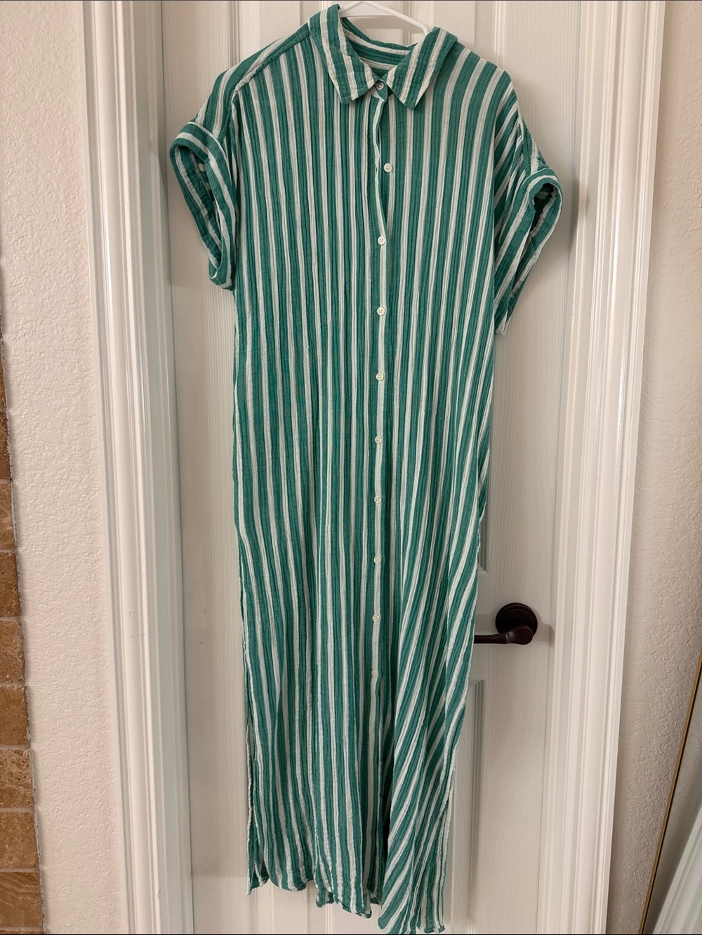 Universal Thread Green and White Striped Maxi Shirt Dress